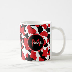 Mug Monogramme tendance Rouge Vache noire imprimé