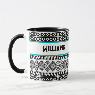 Mug Monogramme Tribal Polynésien Géométrique Noir et B