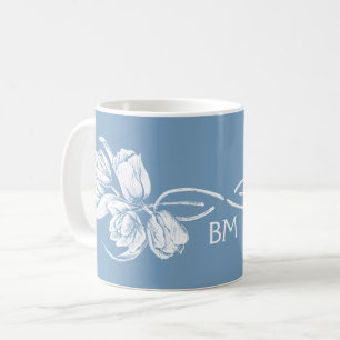 Mug Monogramme Tulipes blanches sur Bleu pourri