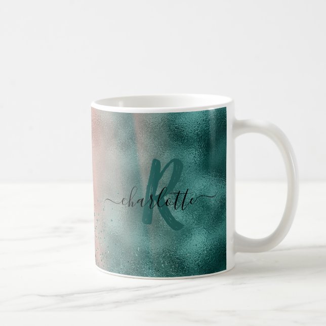 Mug Monogramme Turquoise et doux Pink Ombre Foil (Droite)