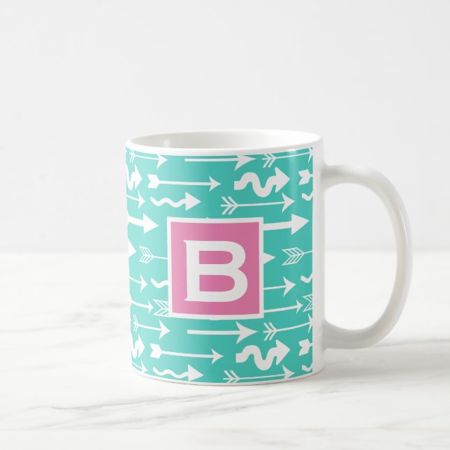 Mug Monogramme Turquoise et rose Motif des Flèches bra (Droite)