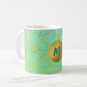 Mug Monogramme Turquoise Motif de Parties scintillant