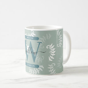 Mug Monogramme turquoise vert Feuille