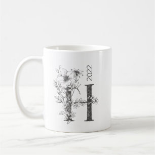 Mug Monogramme végétal floral   Élégant texte personna