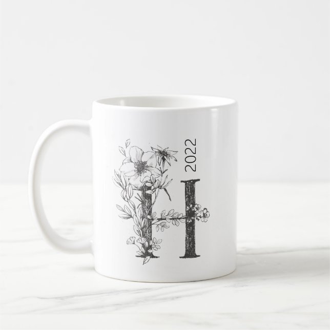 Mug Monogramme végétal floral | Élégant texte personna (Gauche)