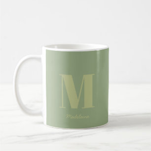 Mug Monogramme vert de surface minimale moderne Nom in