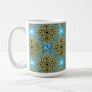 Mug Monogramme Victorian Golden Trim Aqua Arrière - pl