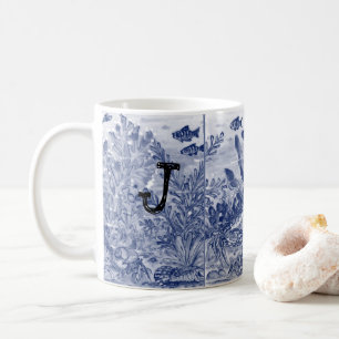 Mug Monogramme Vie marine Bleue Océan Plage côtière