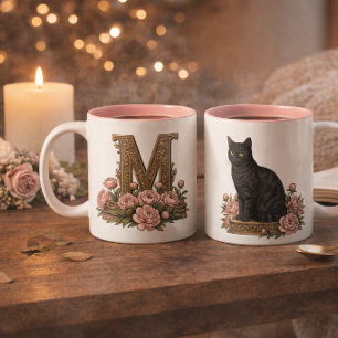 Mug Monogramme Vintage Chat Noir