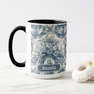 Mug monogramme vintage fleuri Blue toile de jouy
