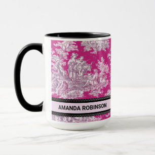 Mug monogramme vintage fleuri rose magenta toile de jo
