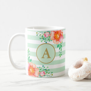 Mug Monogramme vintage Floral Or Monnaie Blanc Gratté