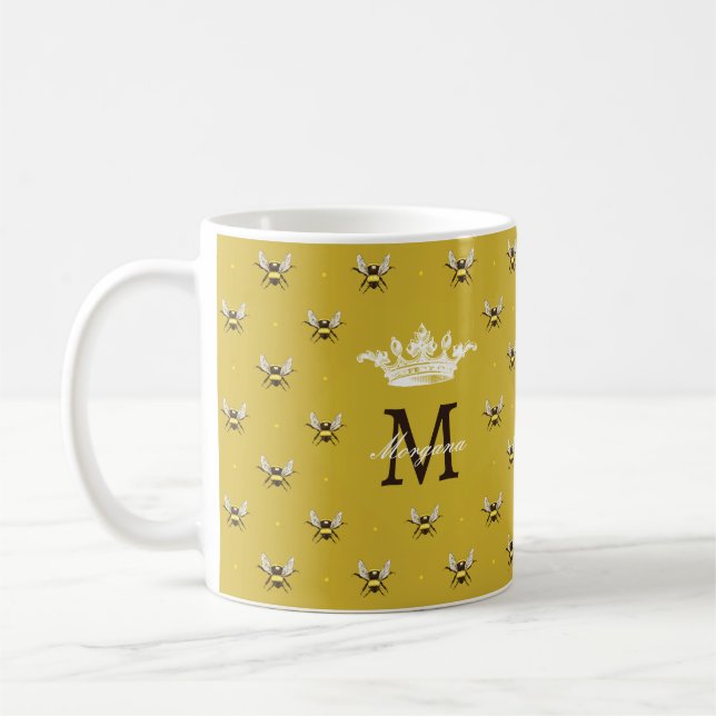 Mug Monogramme Vintage moderne Queen Bee (Gauche)