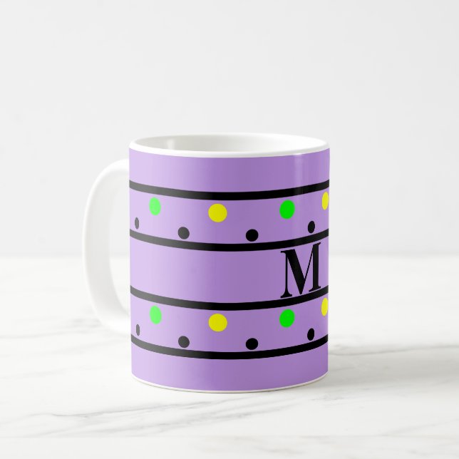 Mug Monogramme violet vert jaune Pois (Devant gauche)