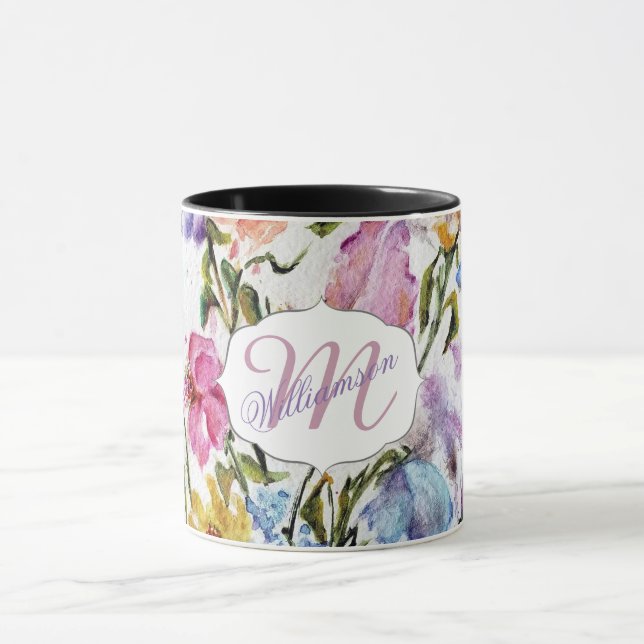 Mug Monogramme Whimsical Floral et Papillons (Centre)