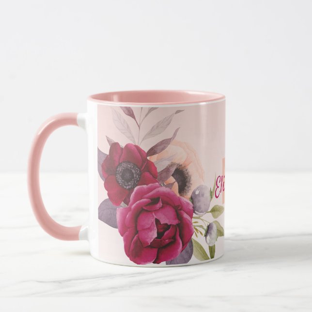 Mug Monographie de fleurs romantiques en or rose (Gauche)
