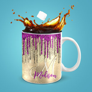 Mug Monographie de gouttes d'or et de rose chaud