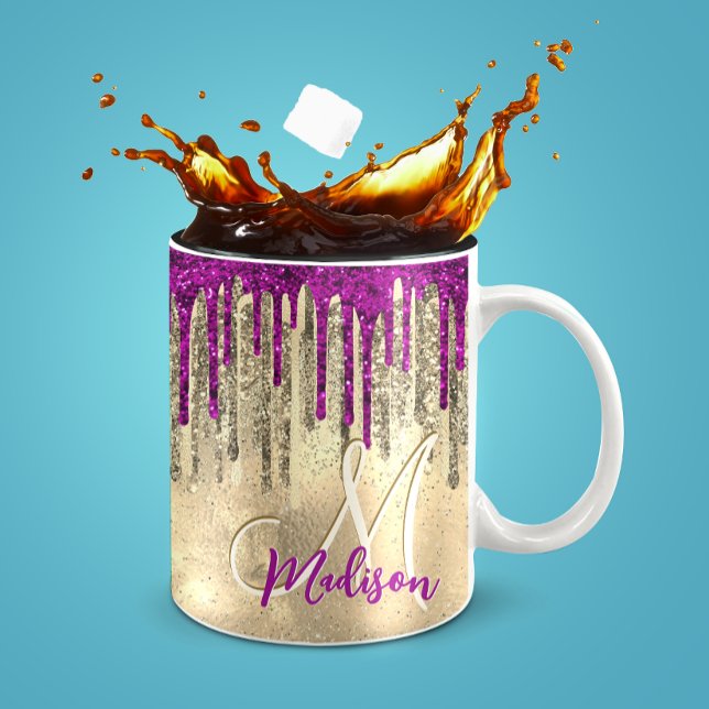 Mug Monographie de gouttes d'or et de rose chaud (Créateur téléchargé)