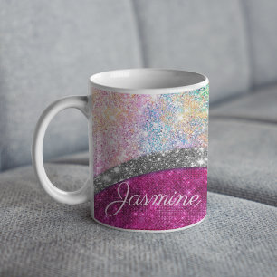 Mug Monographie de parties scintillant en argent rose 