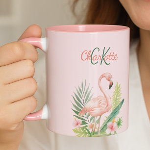 Mug Monographie d'été tropicale rose flamingo