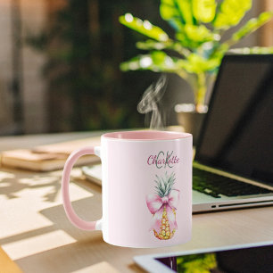 Mug Monographie estivale tropicale d'ananas à arc rose