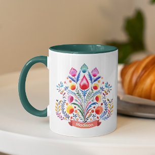 Mug Monographie florale folklorique festive Noël