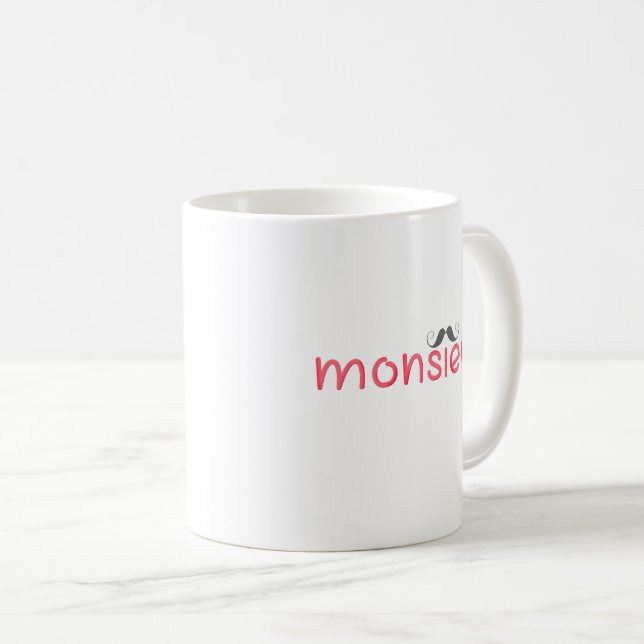 Mug MONSIEUR Fun French Citation & Moustache - Rouge (Devant droit)