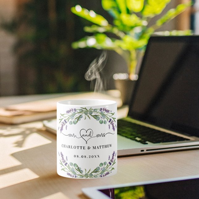 Mug Monsieur madame jeunes mariés mariage lavande (Créateur téléchargé)