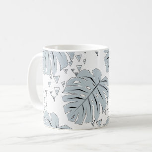 Mug Monstère gris feuilles sur blanc