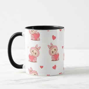 Mug Monstre lapin rose mignon tenant coeur - Kawaii Lo