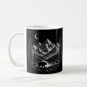 Mug Montagne Mystique Nuit de Style Linogravure Sauvag