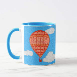 Mug Montgolfière, orange corail sur fond de ciel bleu