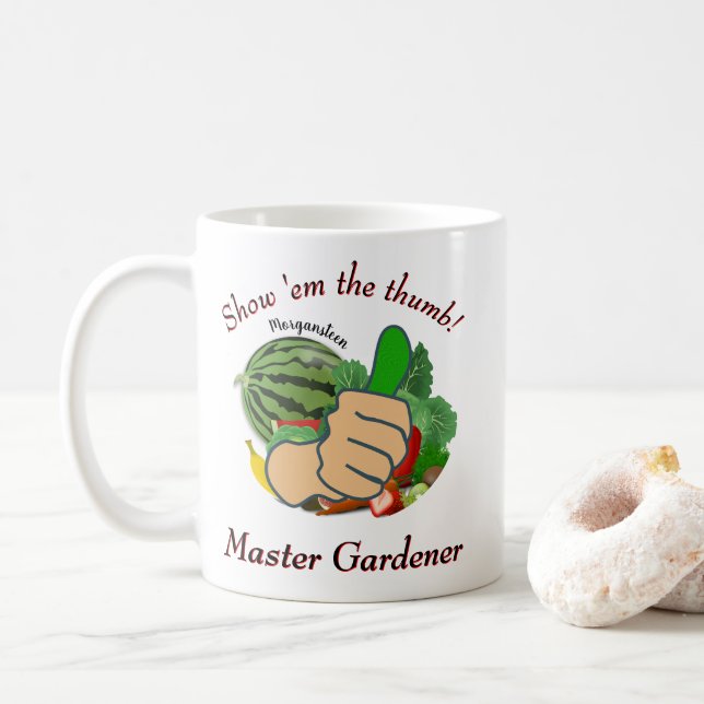 Mug Montrez-moi le pouce Maître Gardener (Avec donut)