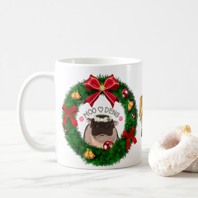 Mug Moo Deng Hippo for Merry Christmas  (Avec donut)