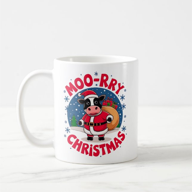Mug Moo-rry Christmas Funny Cow Santa Christmas (Gauche)