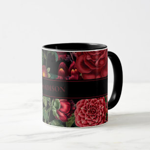 Mug Moody Florals Noir & Bourgogne Vintage Monogramme