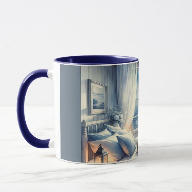 Mug Moonlit Coastal Bedroom with Sleeping Cat (Gauche)