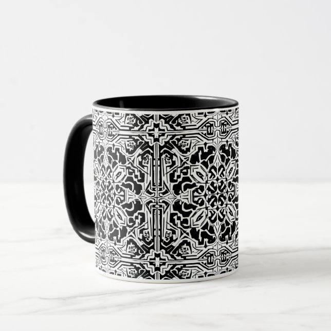 Mug Mosaic Marocain Carreaux Motif en noir et blanc (Devant gauche)