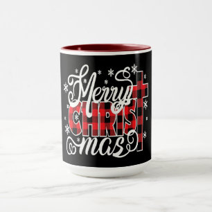 Mug Motif à carreaux CHRIST avec croix et flocons de n