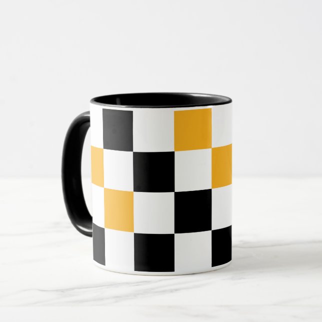 Mug Motif à carreaux jaune noir blanc  (Devant gauche)