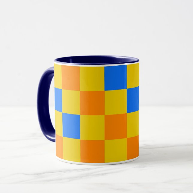 Mug Motif à carreaux orange jaune et bleu  (Devant gauche)