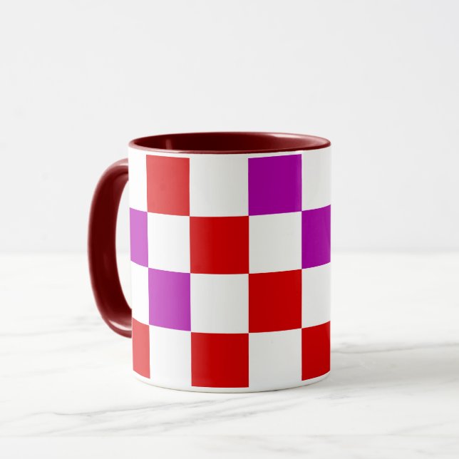 Mug Motif à carreaux rouge blanc et violet  (Devant gauche)