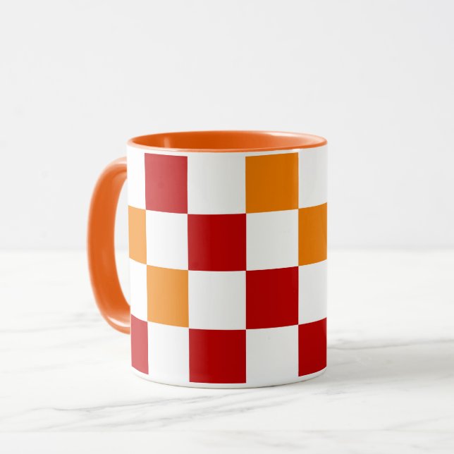 Mug Motif à carreaux rouge blanc orange (Devant gauche)