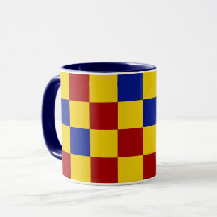 Mug Motif à carreaux rouge jaune bleu 
