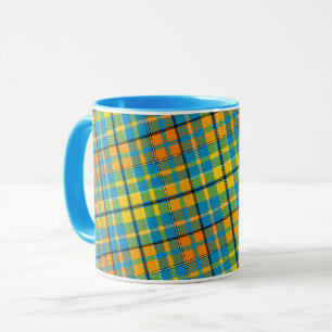 Mug Motif à carreaux tartan bleu jaune orange 