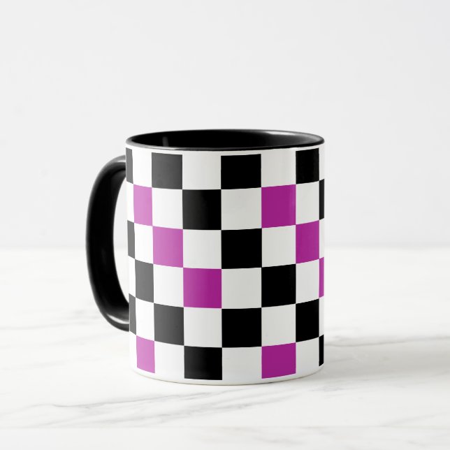 Mug Motif à carreaux violet noir et blanc  (Devant gauche)