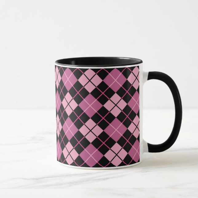 Mug Motif à motifs de losanges dans le noir et le rose (Droite)