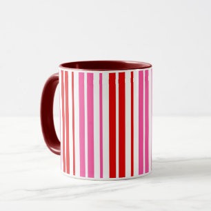 Mug Motif à rayures verticales roses rouges blanches  