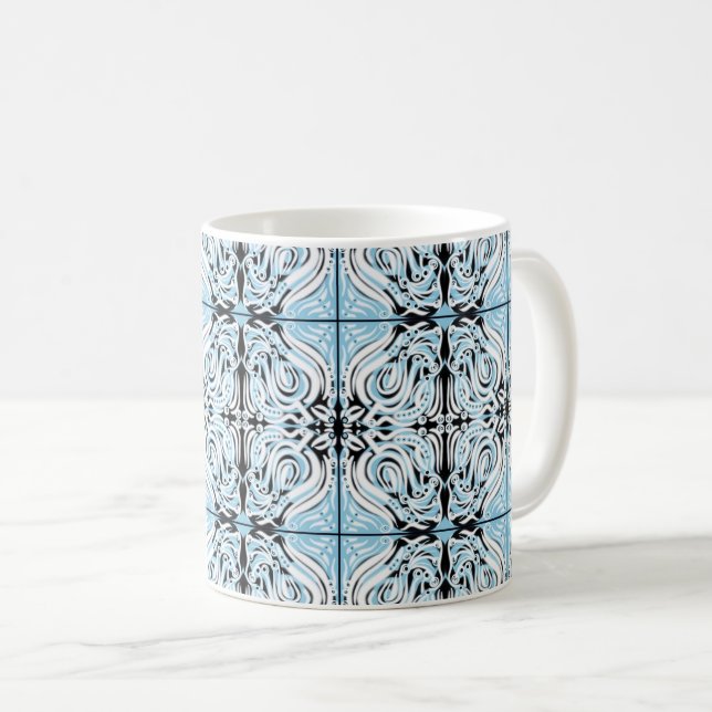 Mug Motif Abstrait de répétition bleu noir blanc (Devant droit)