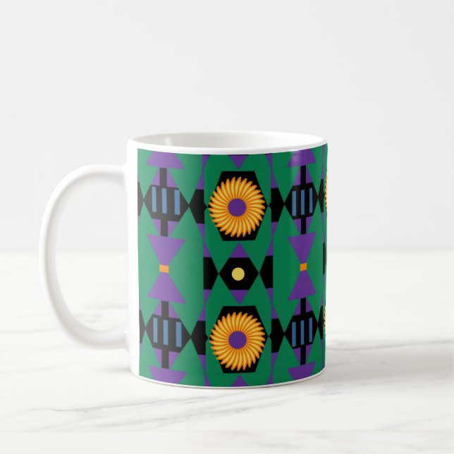 Mug Motif Abstrait vert pourpre avec fleurs jaunes (Gauche)